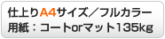 仕上りA4サイズ／フルカラー 用紙：コートorマット135kg